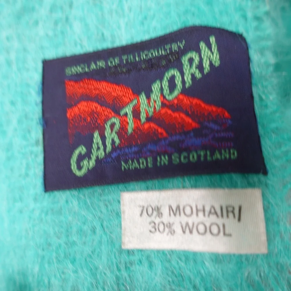 Vintage Wool Mohair Shawl Wrap Womens Blue Throw Blanket Scottish GARTMORN 28x70